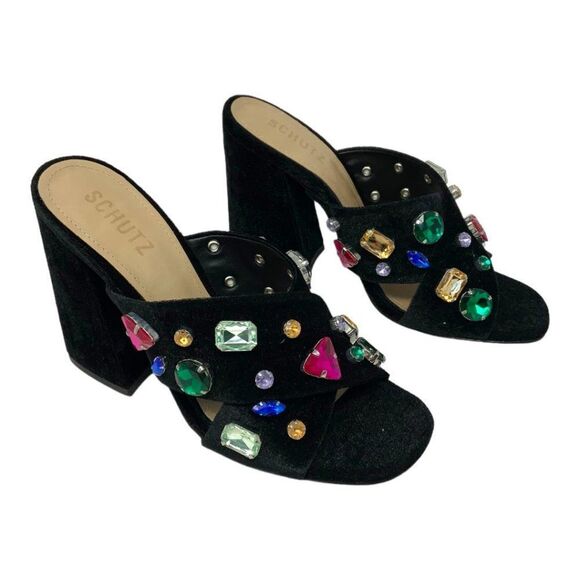 SCHUTZ Black Sandals with Multicolor Gems - Picture 4 of 8